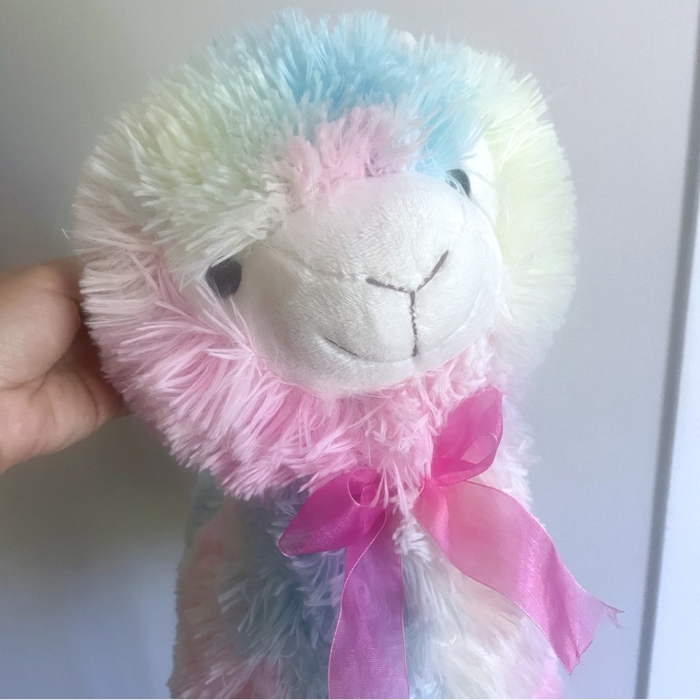 Rainbow Lamb with Pink Bow, Large Plushie Plush Toy